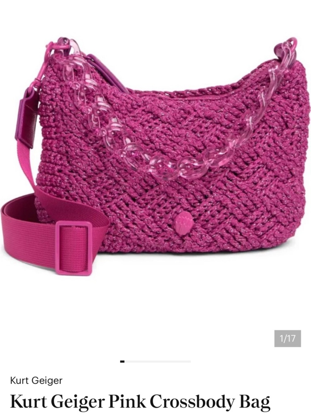 Kurt Geiger Fuchsia Woven Crossbody with Clear Chain Handle